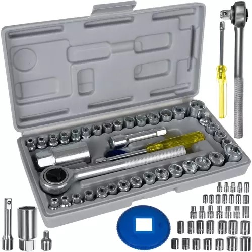Set chei tubulare, 40 piese, adaptor, extensie, maner transport, otel carbon/crom, argintiu - imagine 14